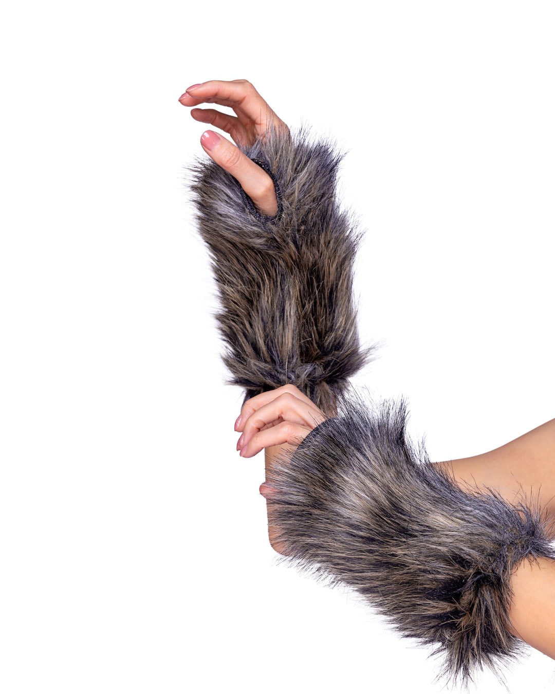  Pair of Faux Fur Wolf Gloves, RC-6352-Grey-O/S, Color, Grey, Size, One Size