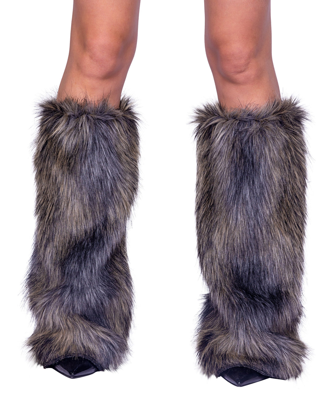  Pair of Faux Fur Wolf Leg Warmers, RC-6353-Grey-O/S, Color, Grey, Size, One Size