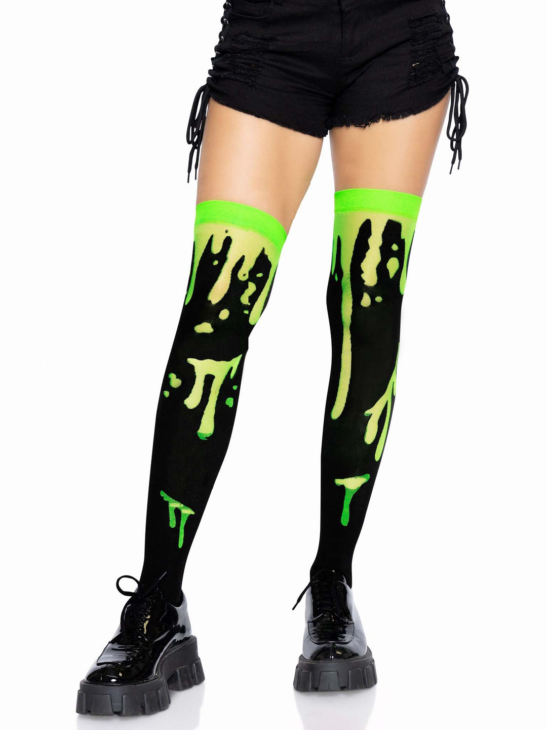 color_green | Splatter Thigh Highs