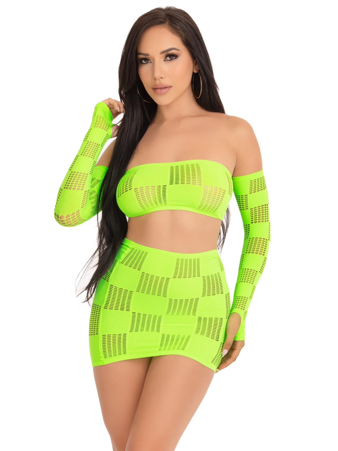 color_neon green | Leg Avenue Ego Trip Checkerboard Bandeau Set