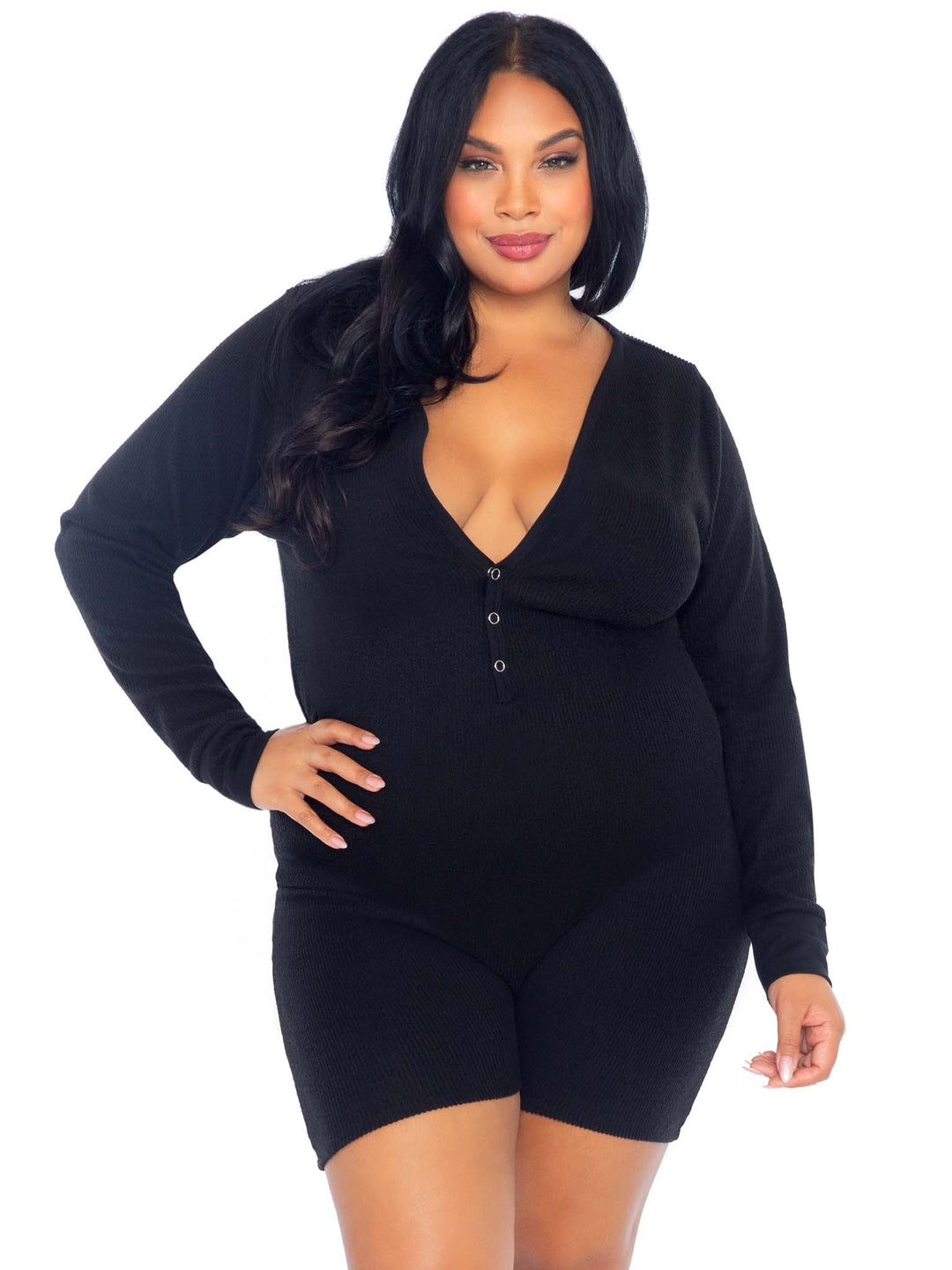 color_black | Leg Avenue Sweet Dreams Plus Long Johns Romper