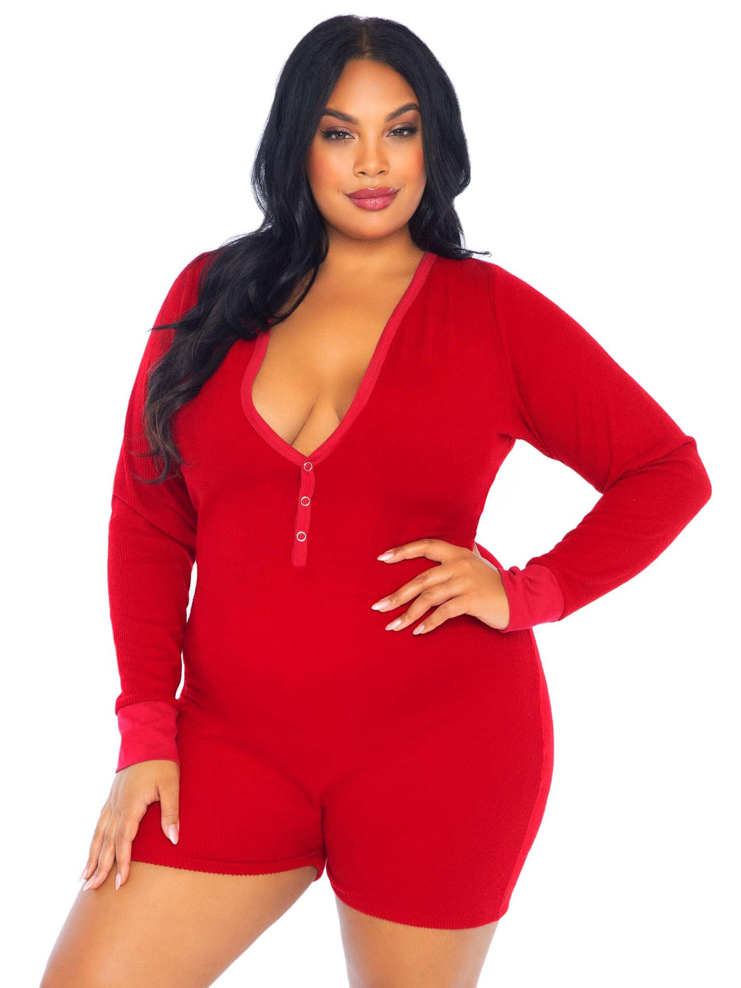 color_red | Leg Avenue Sweet Dreams Plus Long Johns Romper