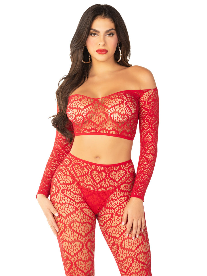 color_red | Leg Avenue Wild Hearts Crop Top and Footless Tights