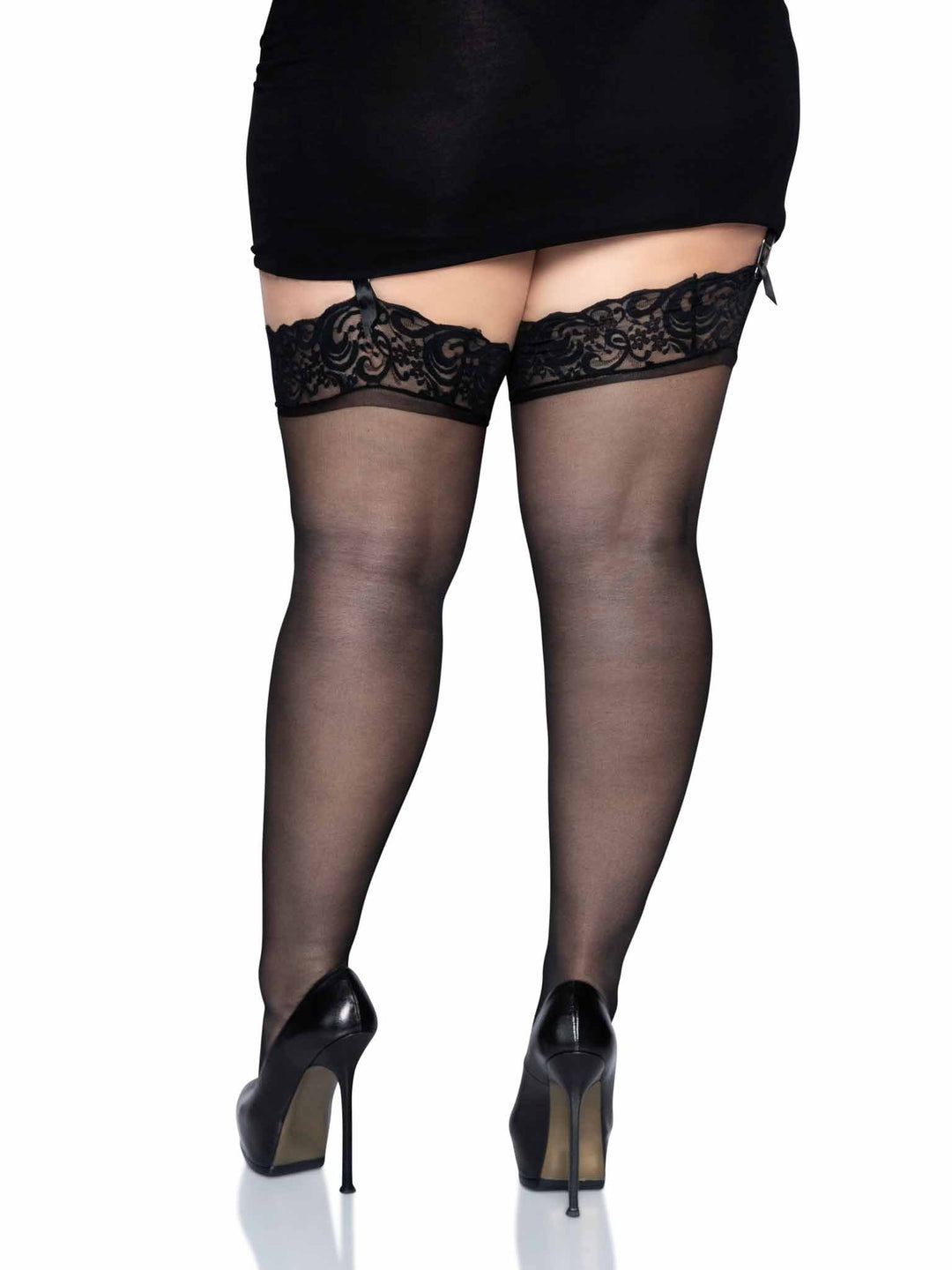 Nylon Plus Size Sheer Thigh Highs with Lace Top