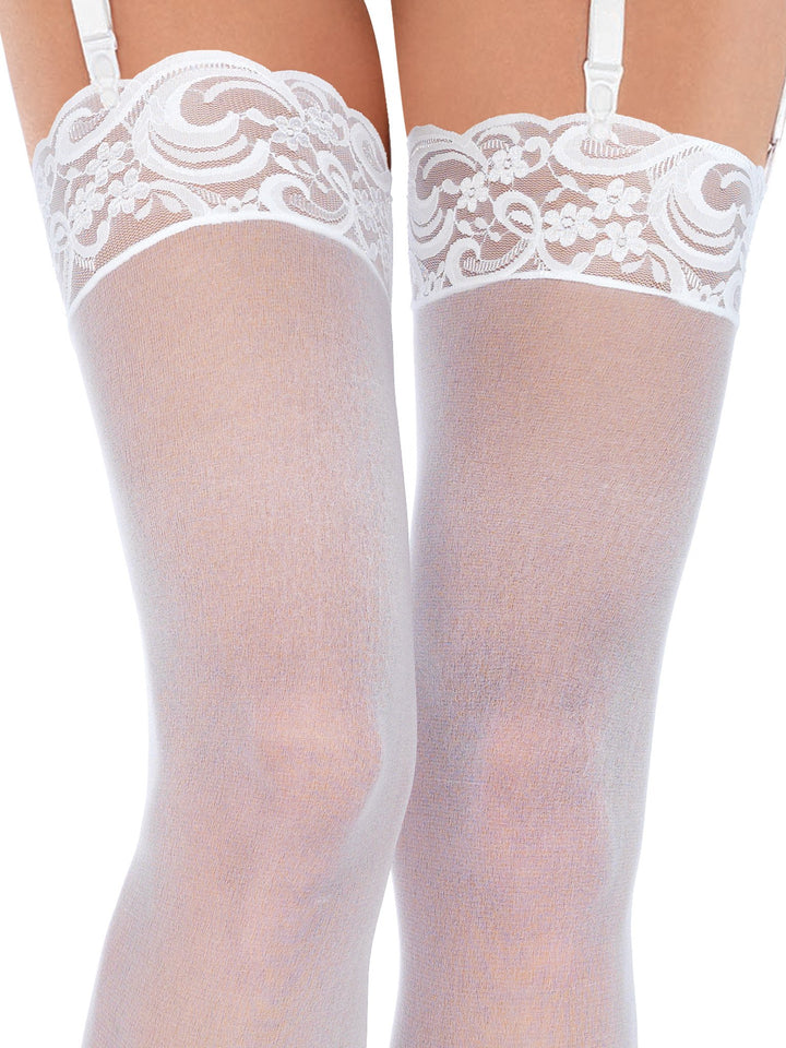 Nylon Sheer Thigh Highs with Lace Top