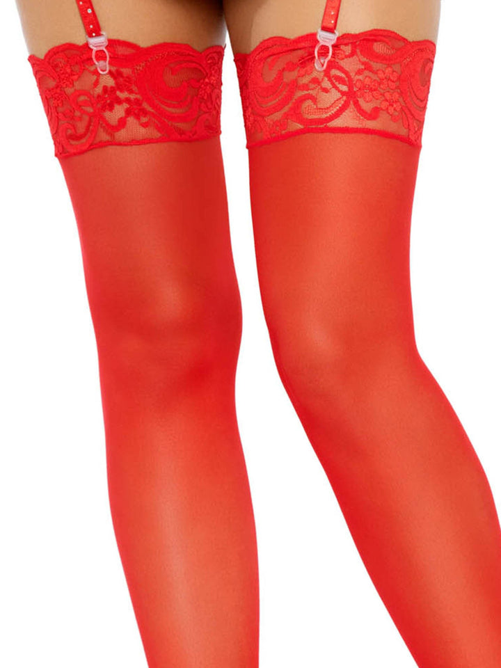 Nylon Sheer Thigh Highs with Lace Top