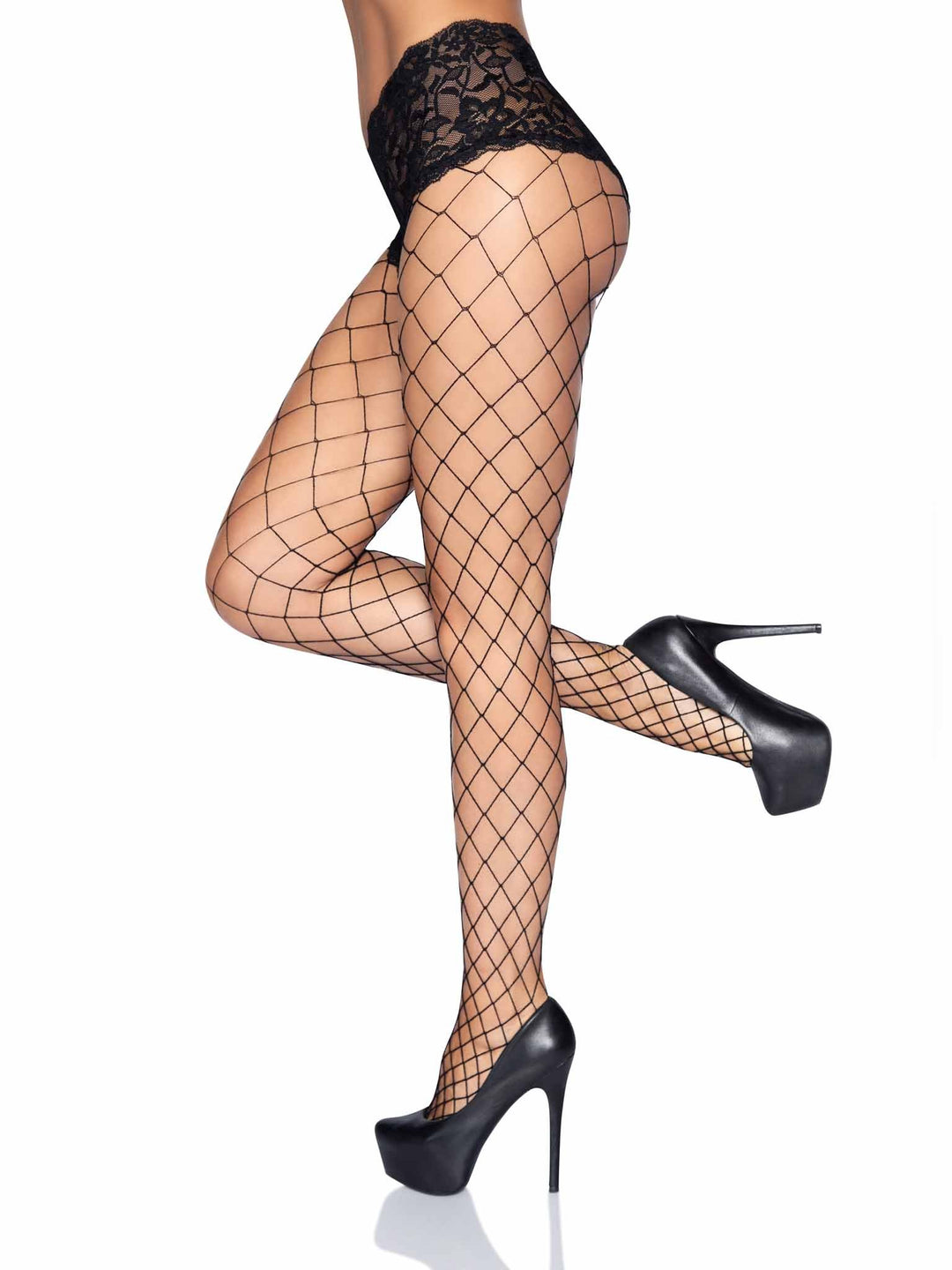 Diamond Fishnet Pantyhose with Lace Boyshorts Top