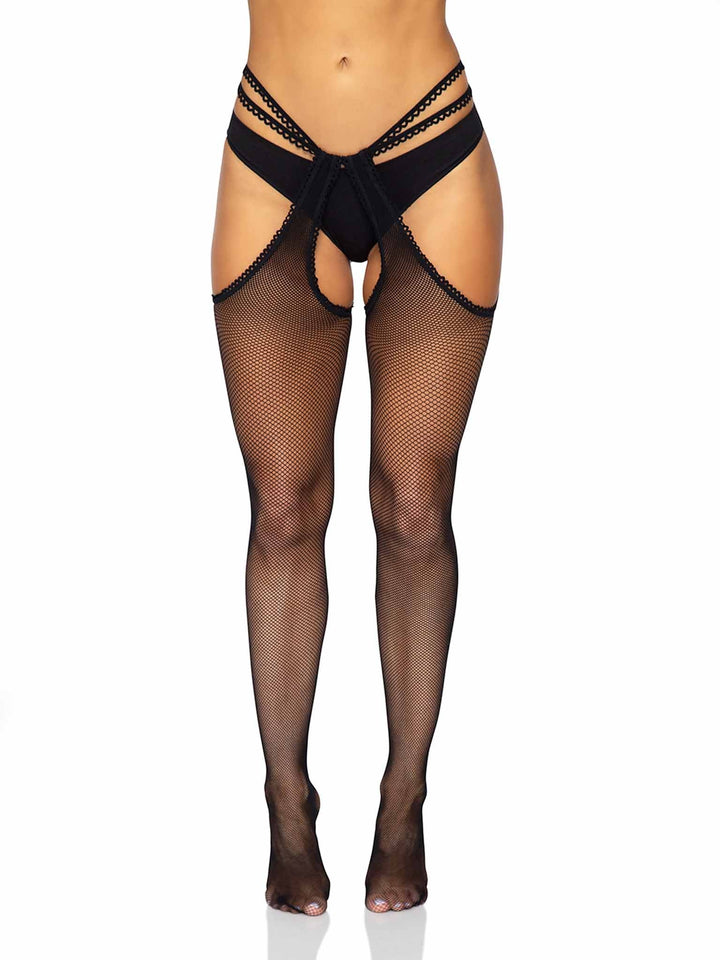Strappy Waist and Hip Suspender Pantyhose with Scallop Trim