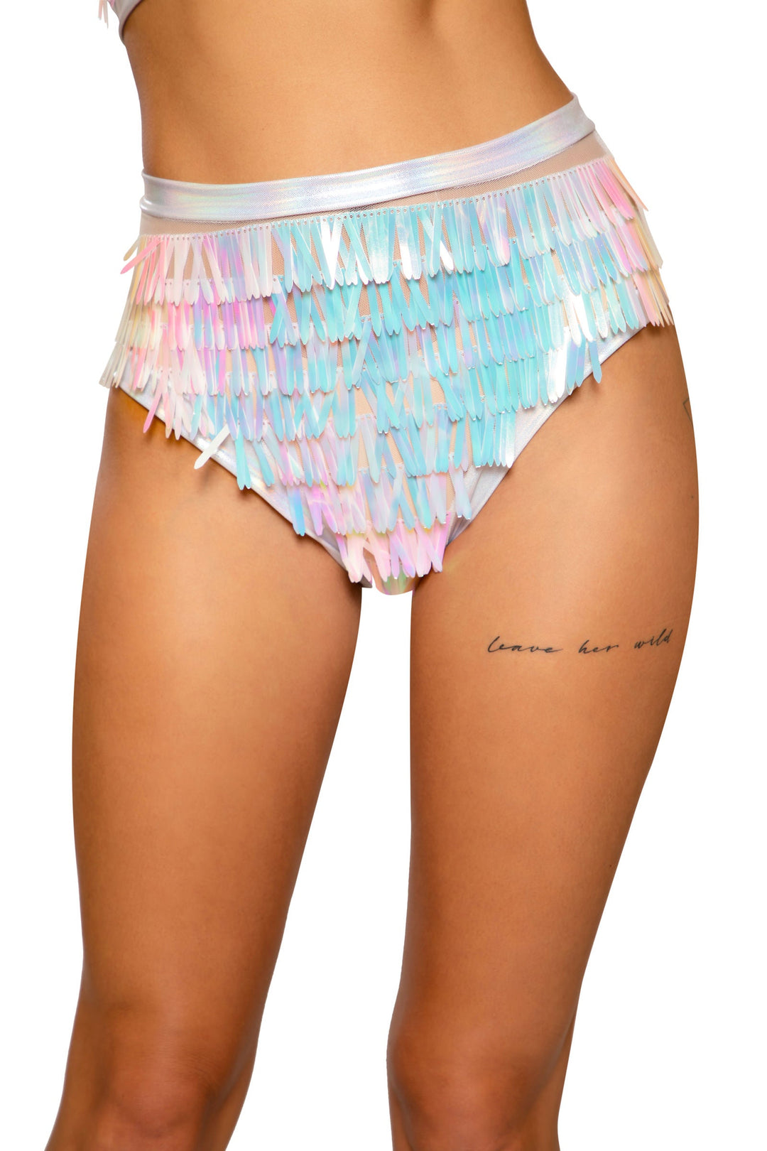 White Raindrop Sequin & Shimmer High Waisted Shorts