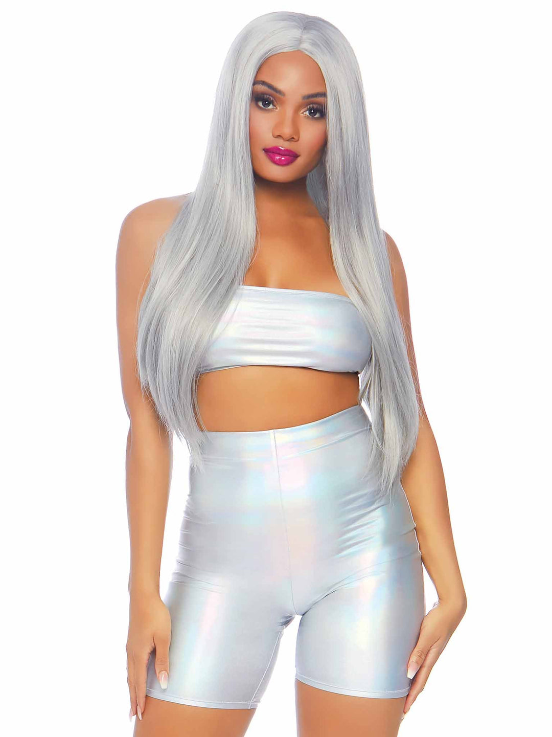 Holographic Metallic Bandeau and Biker Shorts