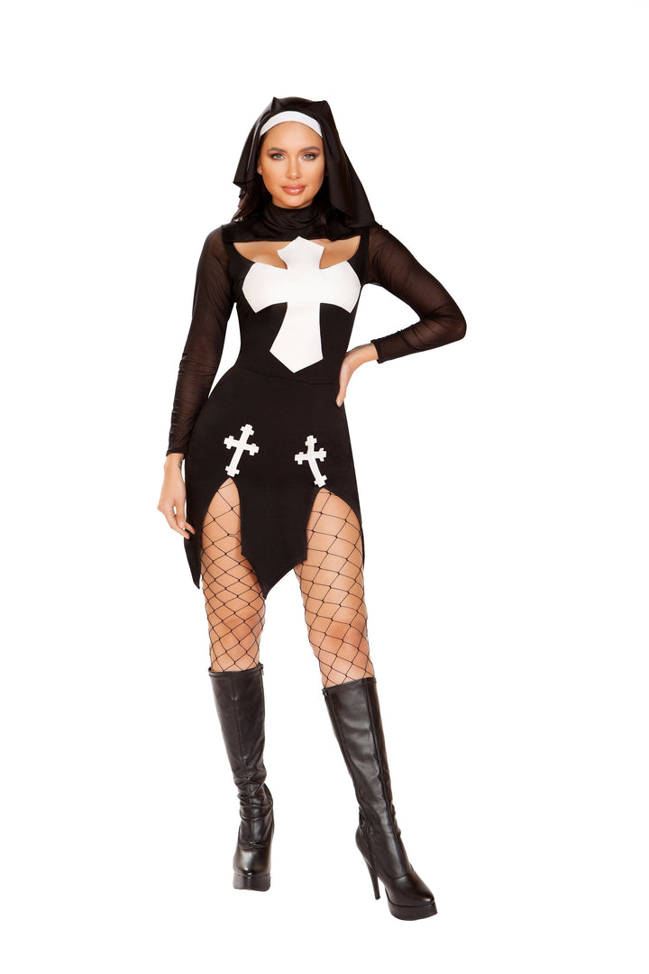 Sexy Long Sleeve Nun Mini Dress with Cross Detail and Habit