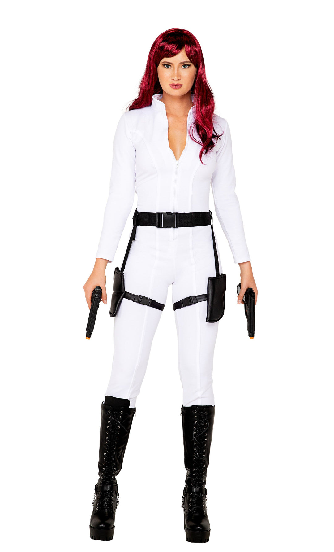 Black Ops Spy White Catsuit with Holster Belt