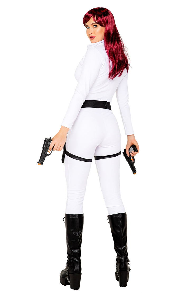 Black Ops Spy White Catsuit with Holster Belt