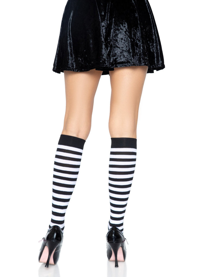 Classic Black and White Stripe Knee High Socks
