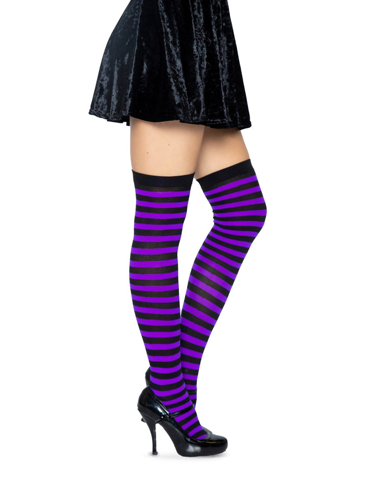 Striped Nylon Over the Knee Thigh High Stockings