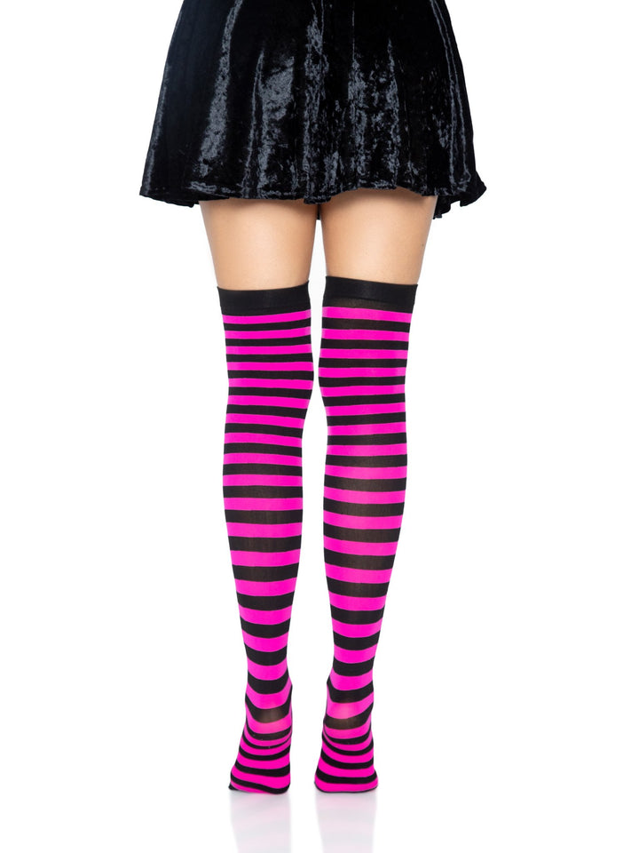 Striped Nylon Over the Knee Thigh High Stockings