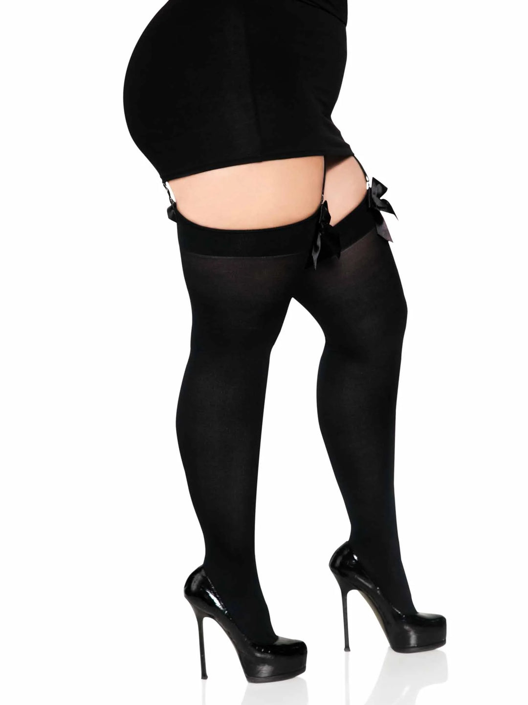 Opaque Plus Size Thigh Highs With Bow
