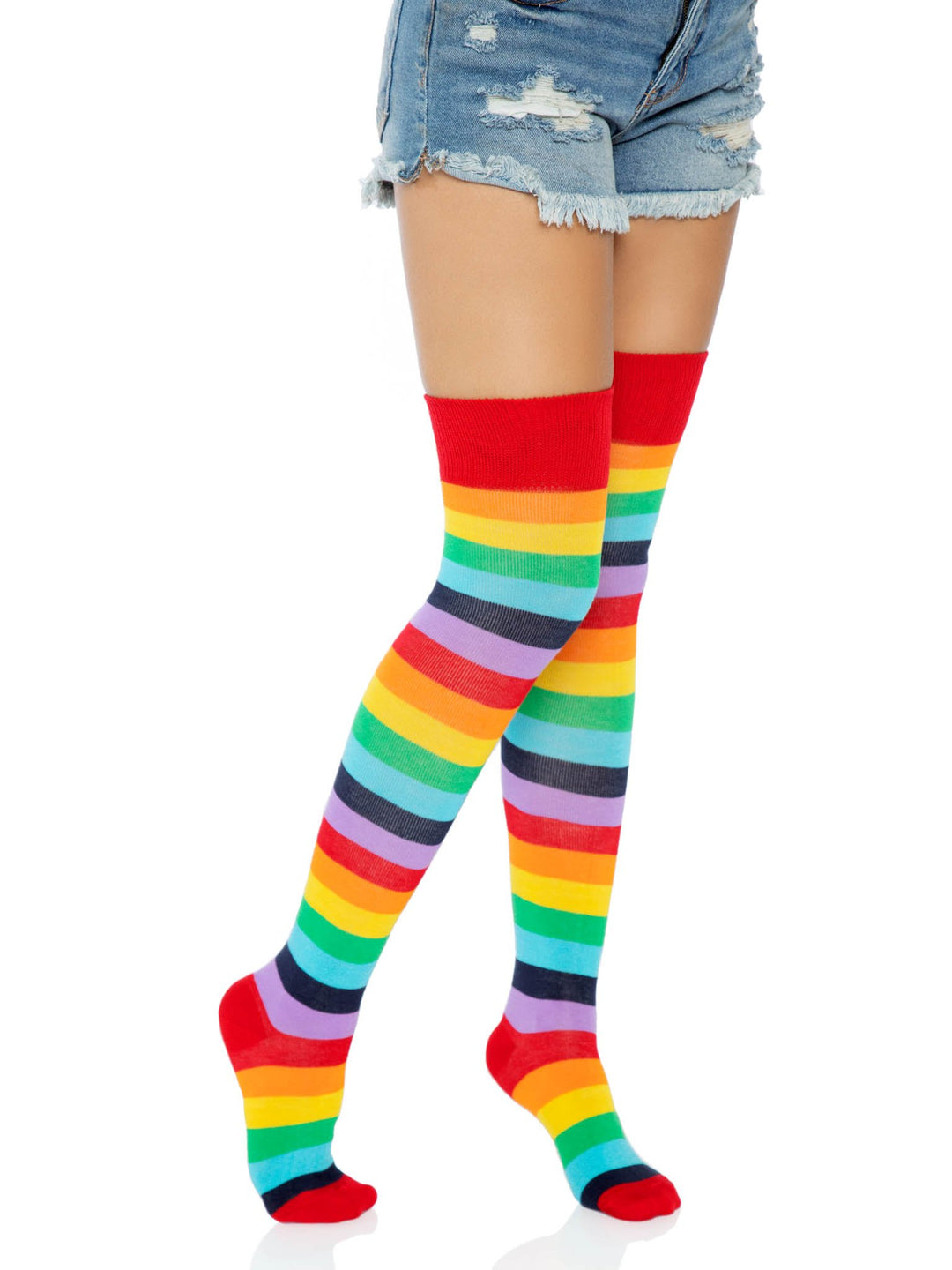 Rainbow Lycra Acrylic Thigh High Stockings