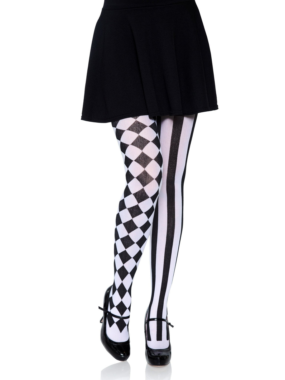 Black and White Opaque Harlequin Pantyhose