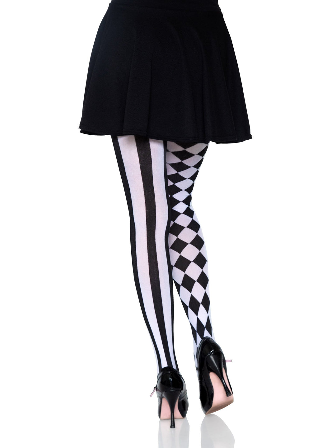 Black and White Opaque Harlequin Pantyhose