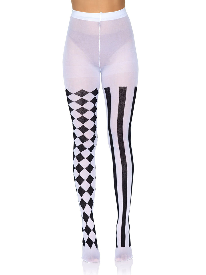 Black and White Opaque Harlequin Pantyhose