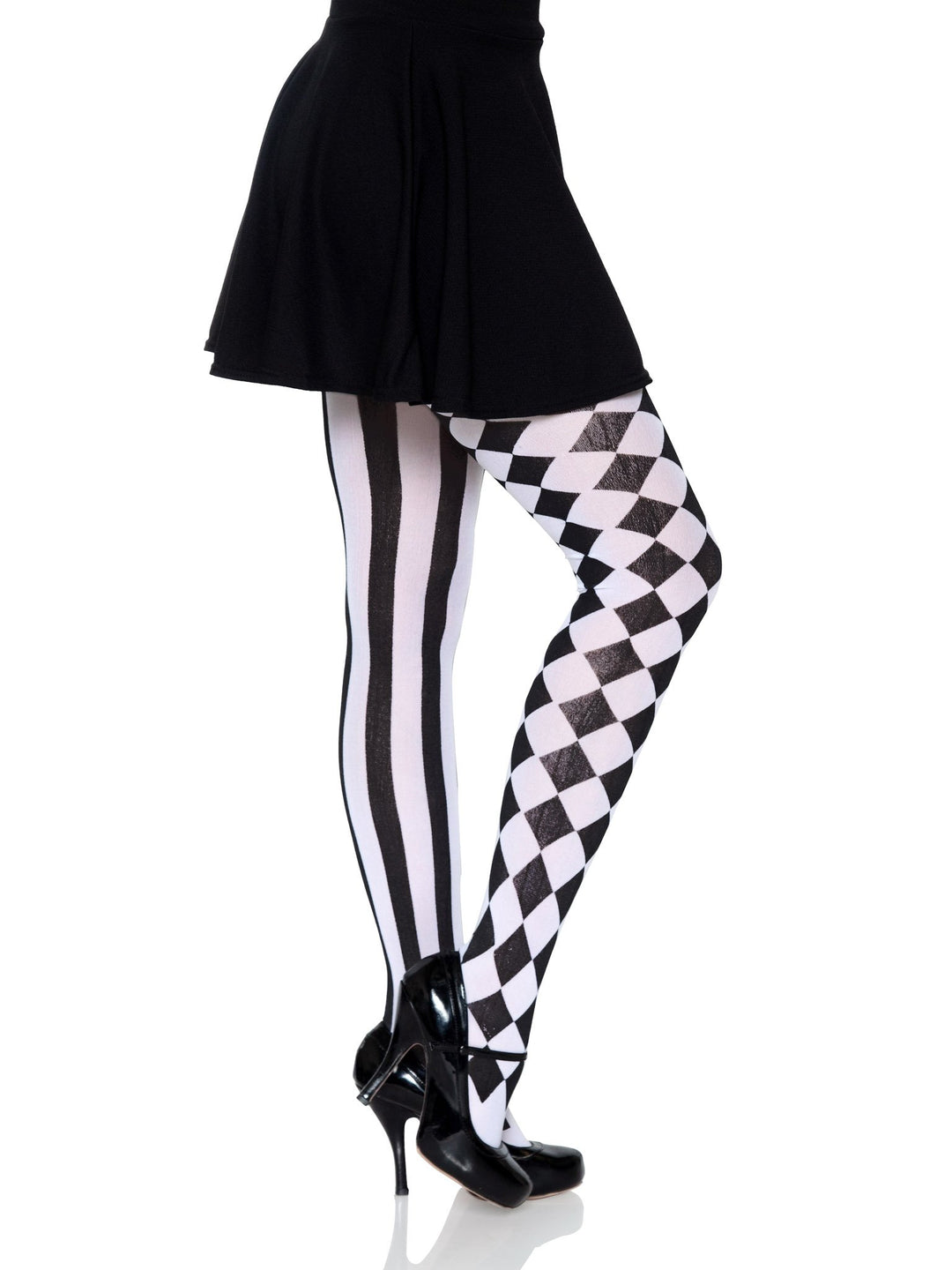 Black and White Opaque Harlequin Pantyhose