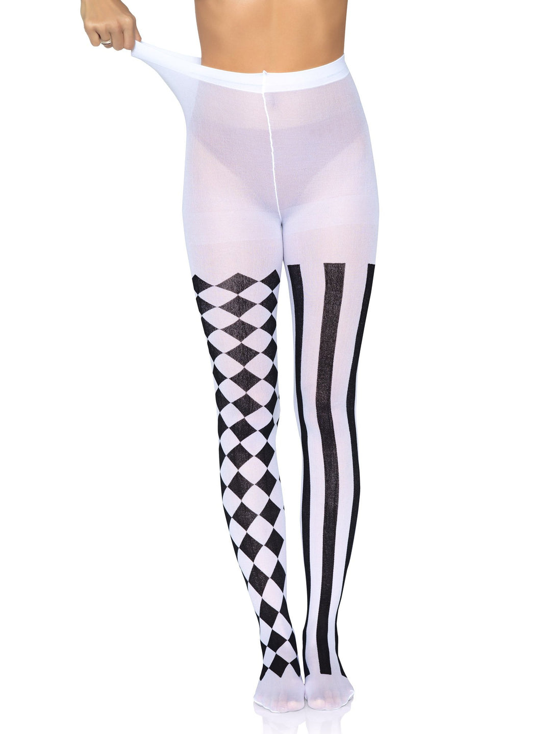 Black and White Opaque Harlequin Pantyhose