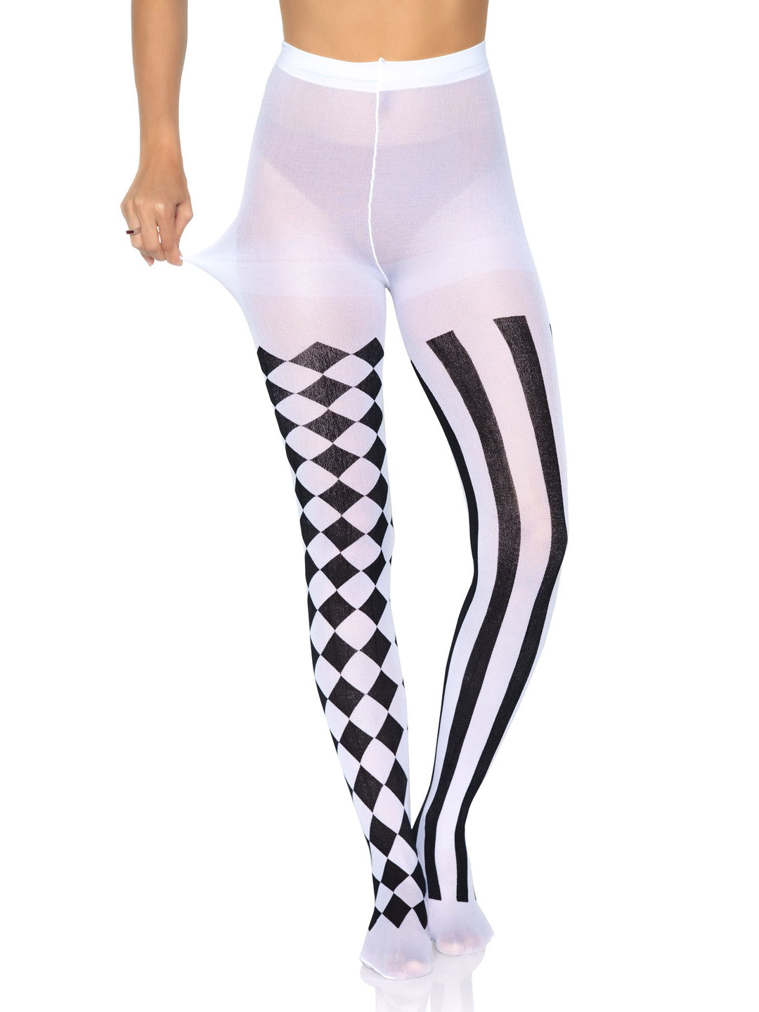 Black and White Opaque Harlequin Pantyhose