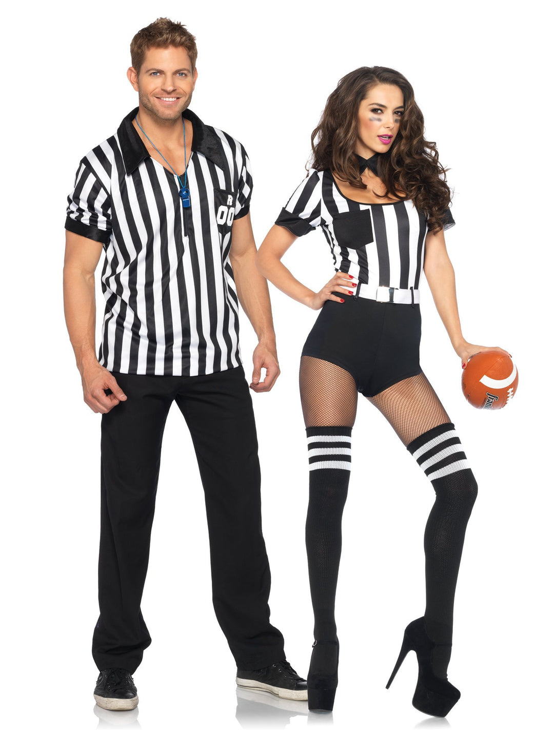 No Rules Referee Striped Romper with Belt and Choker Collar