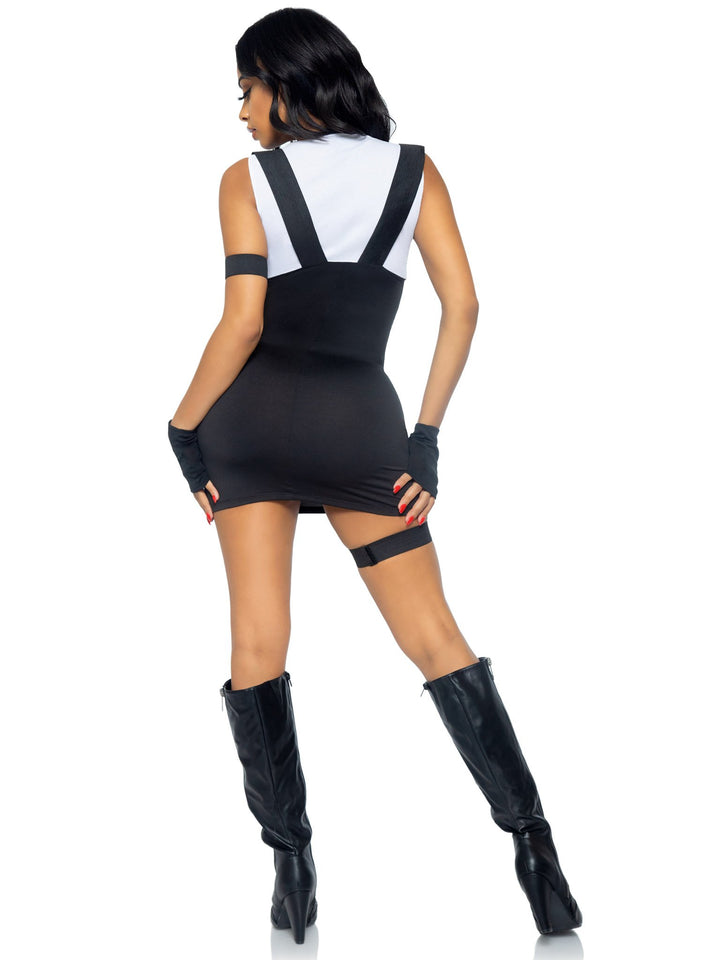 Sultry SWAT Officer Tank Dress with Fingerless Gloves and Garter Leg Strap