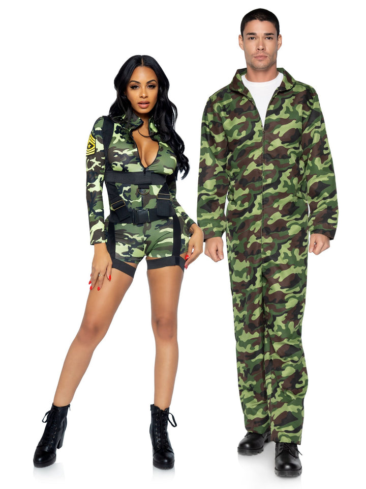 Collared Zip-up Camo Jumpsuit Overall's Men's Costume