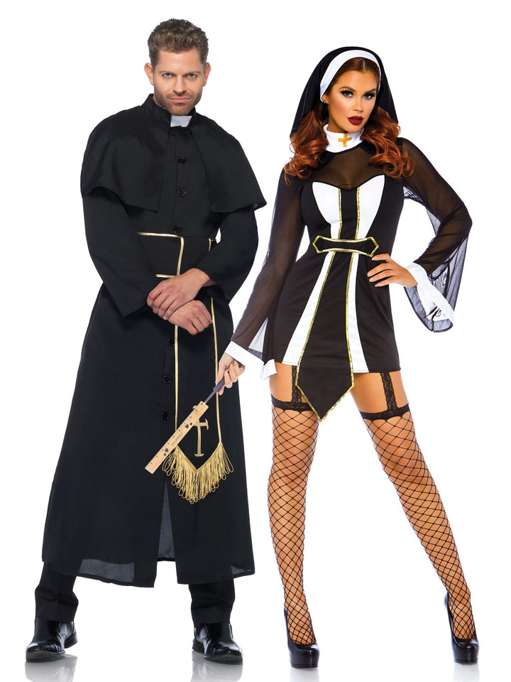 Catholic Priest Robe with Attached Cape and Cross Belt Men's Costume