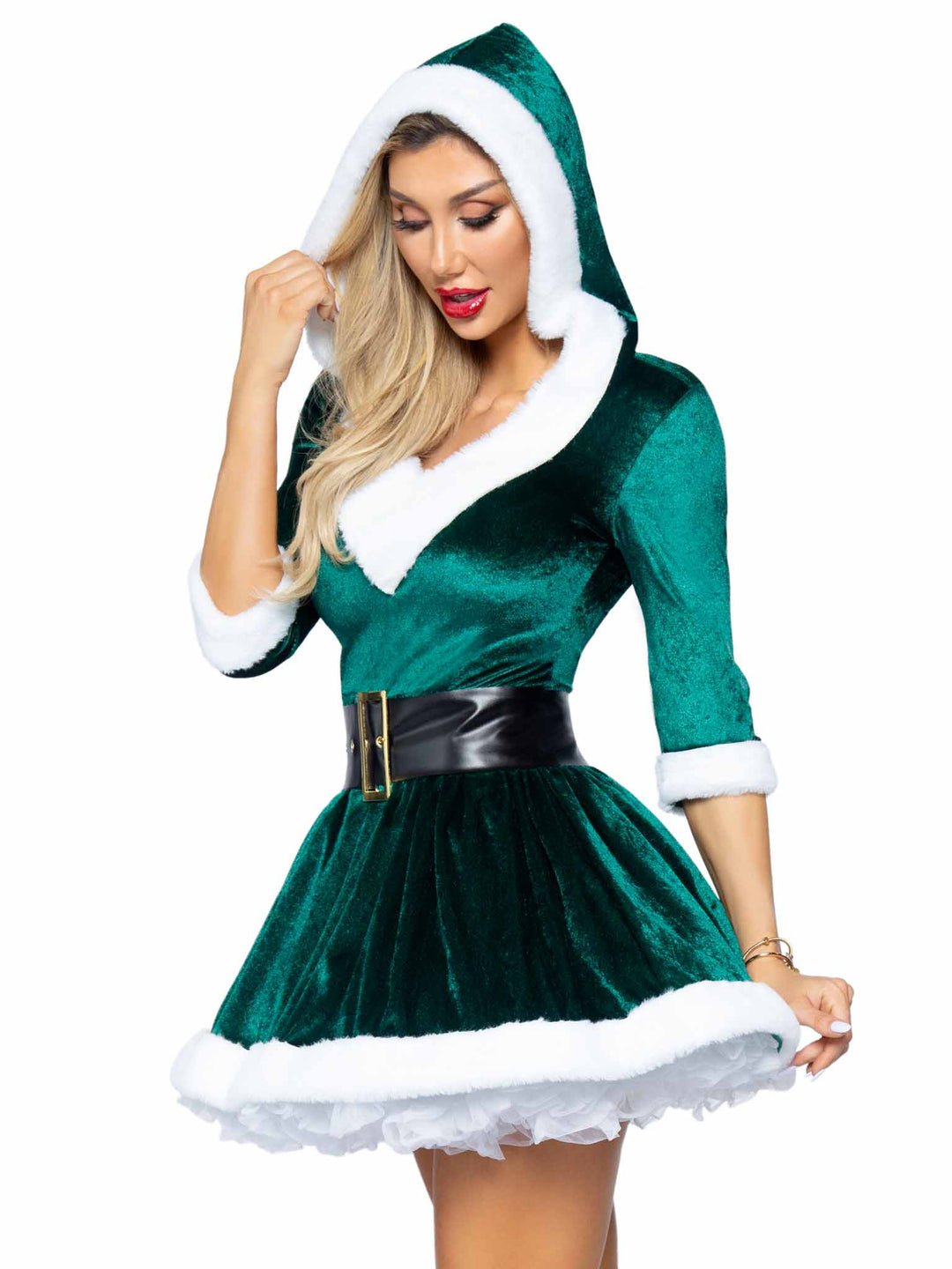 Sexy Mrs. Claus V-Neck Velvet hooded Dress and Belt