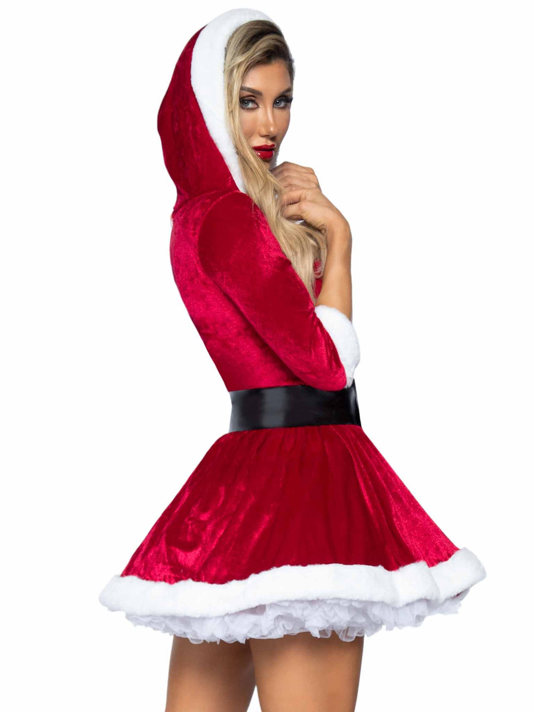 Sexy Mrs. Claus V-Neck Velvet hooded Dress and Belt