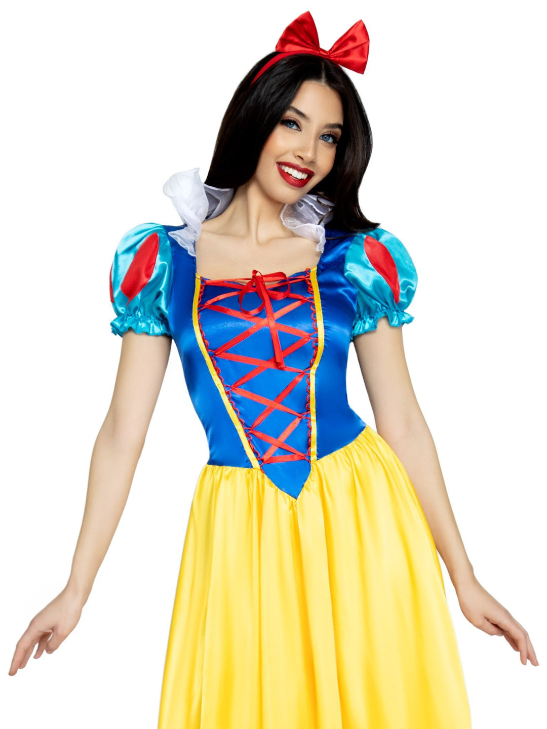 Classic Snow White Ball Gown with Lace Up Front and Satin Bow Headband