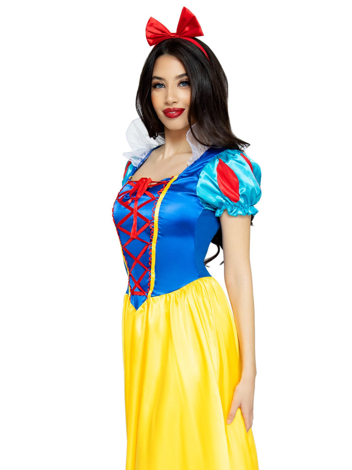 Classic Snow White Ball Gown with Lace Up Front and Satin Bow Headband