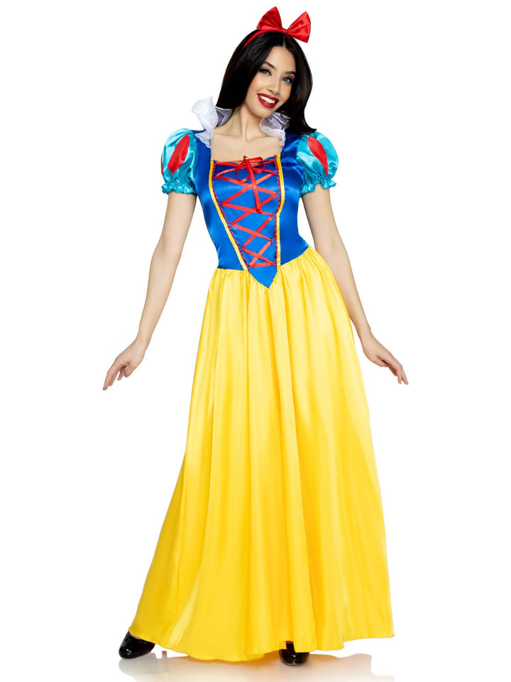 Classic Snow White Ball Gown with Lace Up Front and Satin Bow Headband