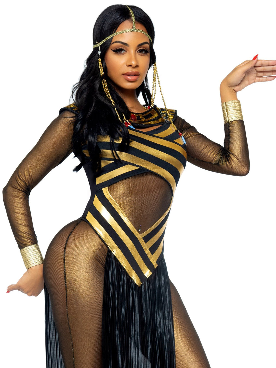 Nile Queen Metallic Gold Catsuit with Cut-out Over Dress and Headpiece