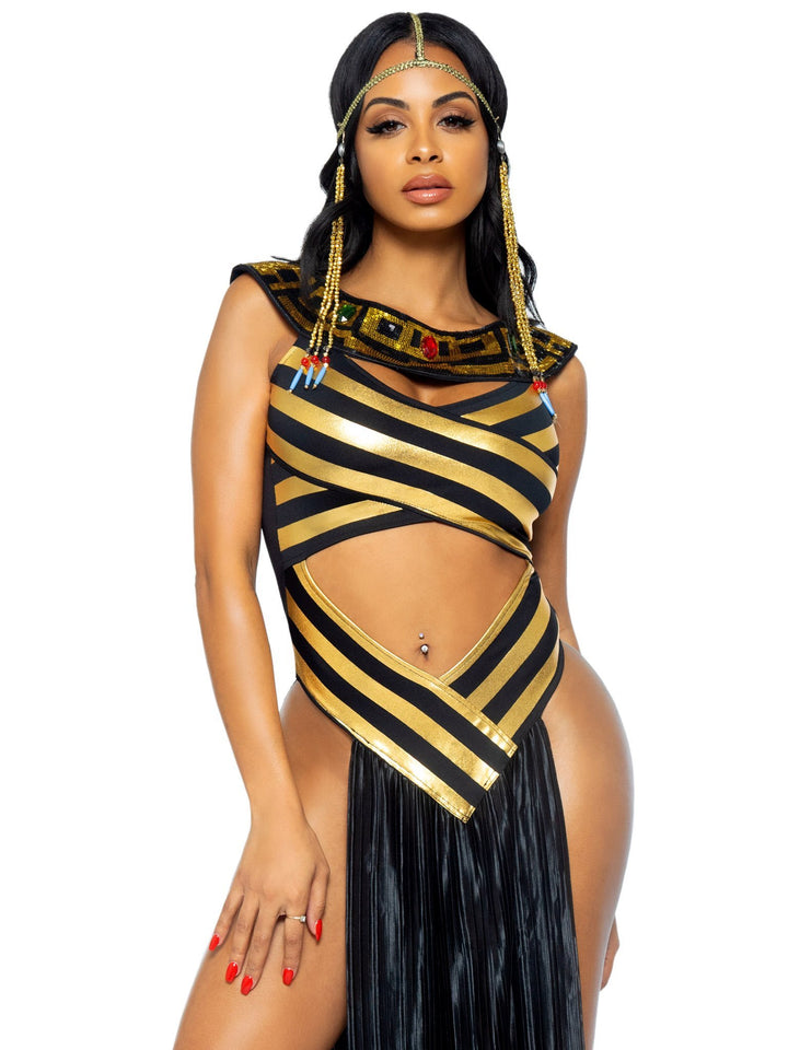 Nile Queen Metallic Gold Catsuit with Cut-out Over Dress and Headpiece