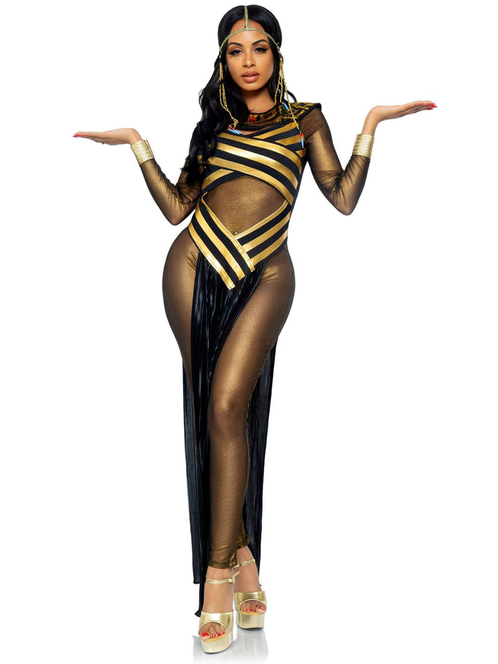 Nile Queen Metallic Gold Catsuit with Cut-out Over Dress and Headpiece