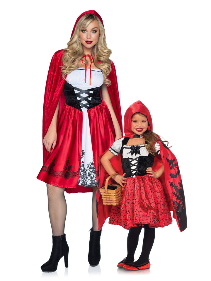 Classic Red Riding Hood Tea Length Peasant Dress and Hooded Cape