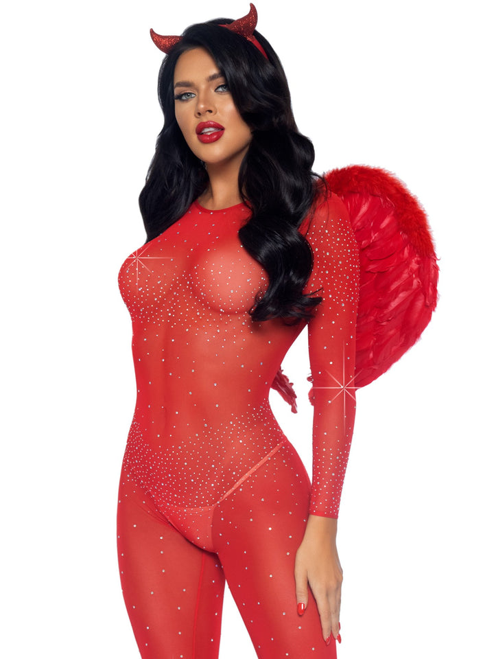 Sexy Sparkling Sheer Rhinestone Catsuit