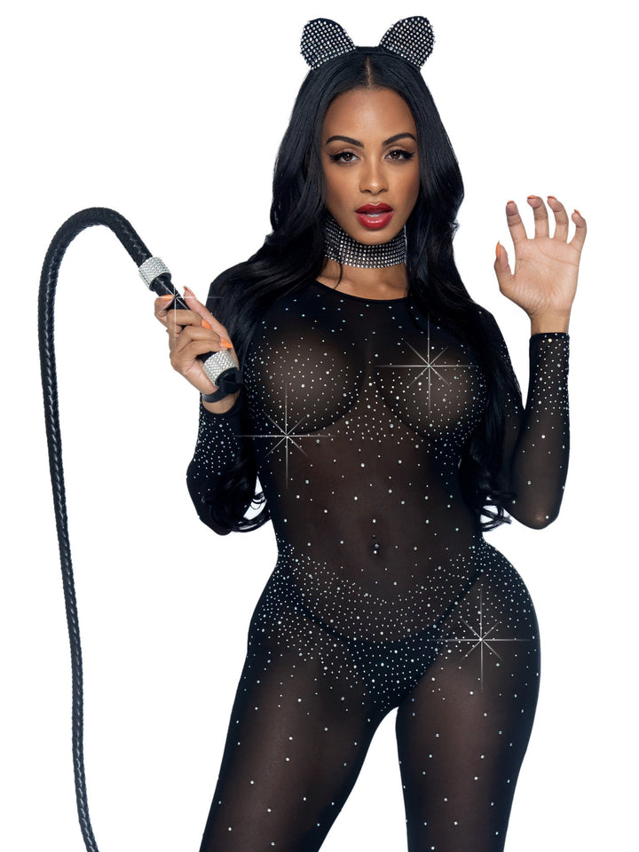 Sexy Sparkling Sheer Rhinestone Catsuit