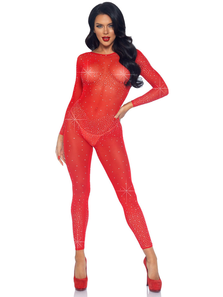 Sexy Sparkling Sheer Rhinestone Catsuit