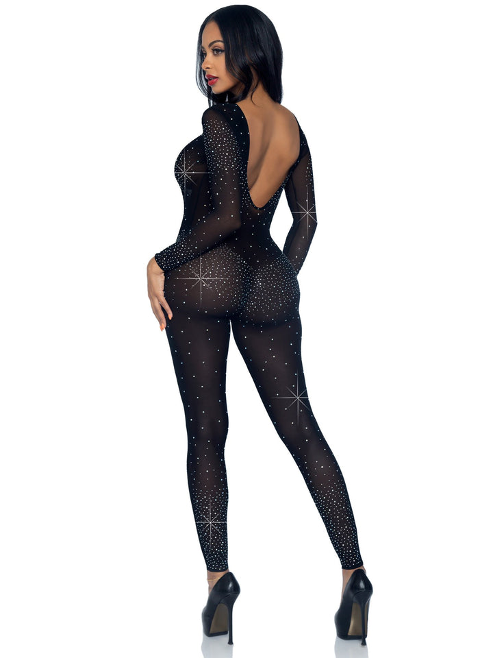 Sexy Sparkling Sheer Rhinestone Catsuit