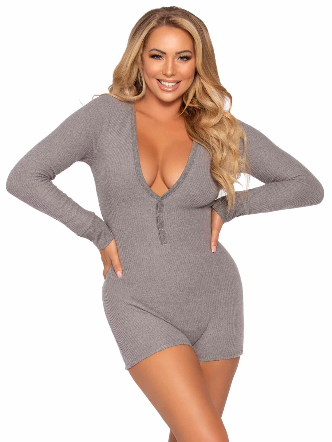 Long John Ribbed Romper with Back Flap