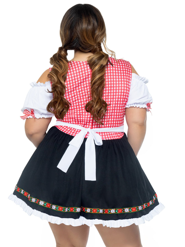 Beer Garden Babe Gingham Peasant Lace Up Front Plus Dress and Attached Apron