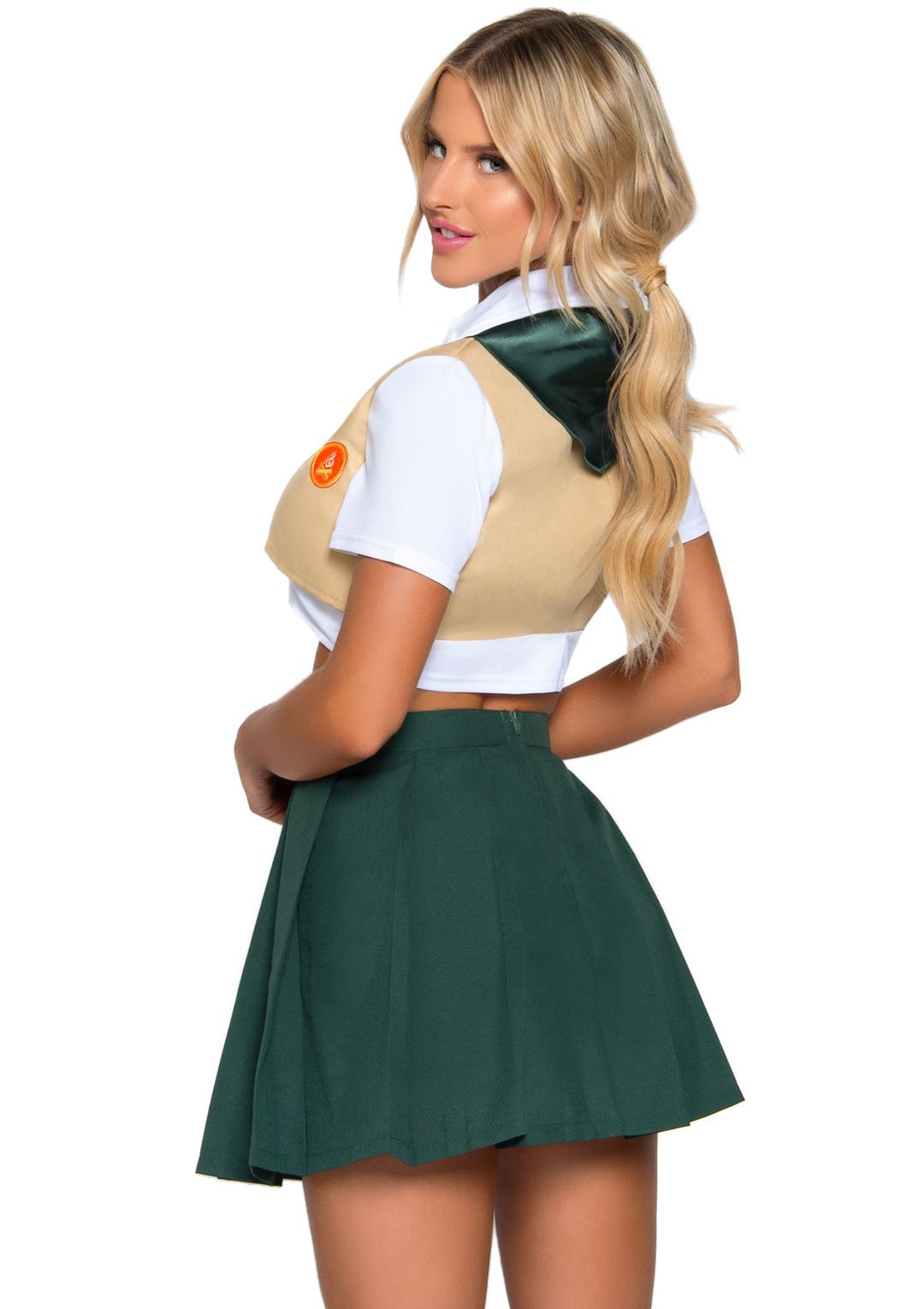 Sexy Scout Collared Cropped Top with Vest with Pleated Skirt and Neckerchief
