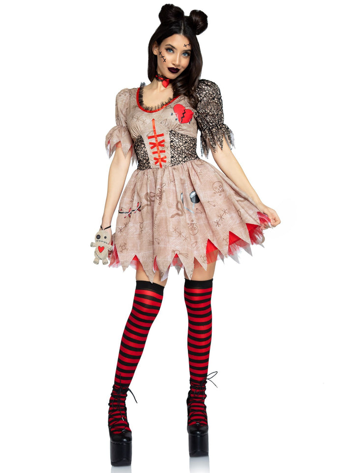 Deadly Voodoo Doll Dress with Stitch Accents and Heart Choker