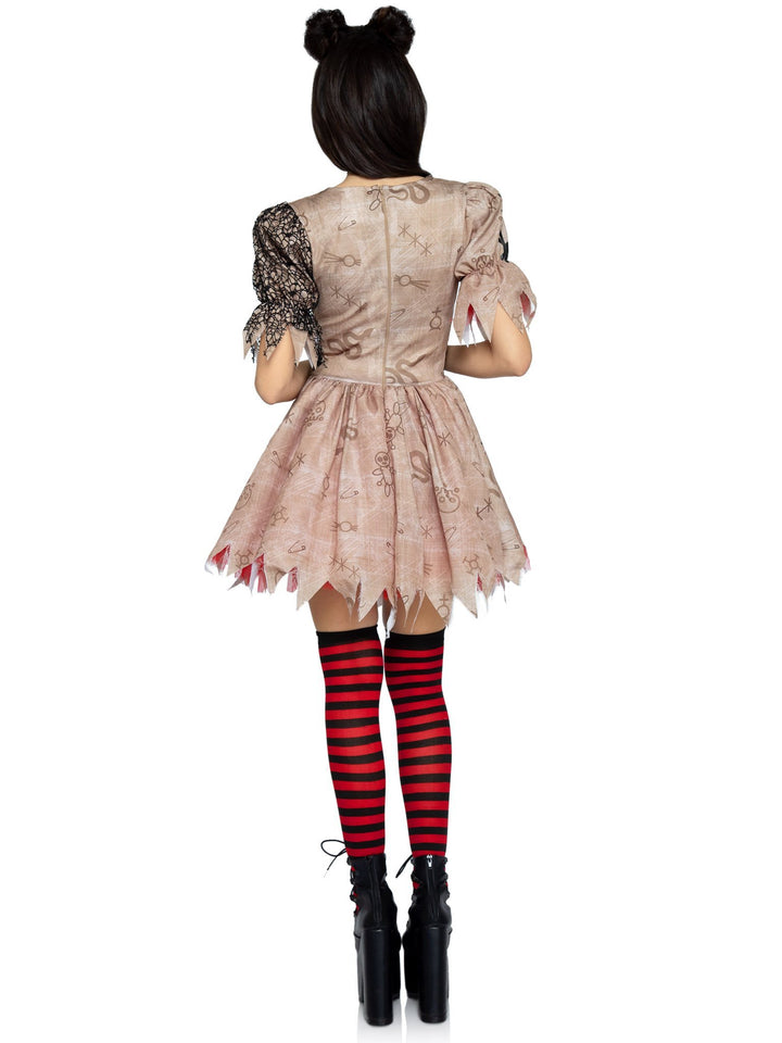 Deadly Voodoo Doll Dress with Stitch Accents and Heart Choker